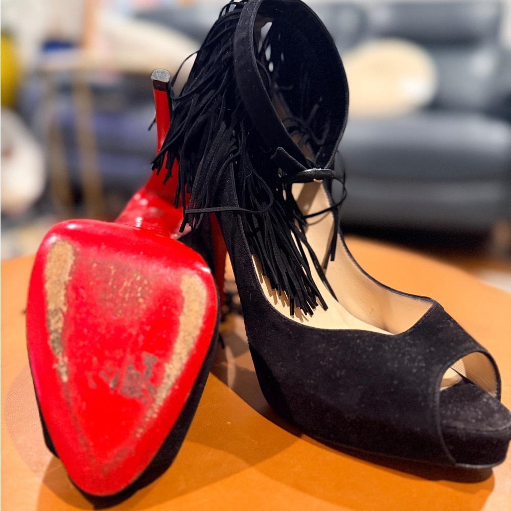 Christian Louboutin Black Fringe Heels - Picture 3 of 5